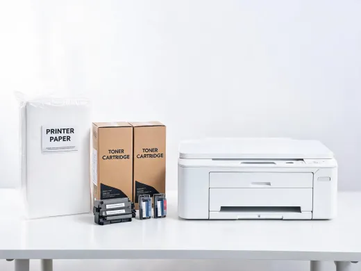 Printer consumables on office desk